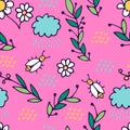 Seamless pattern in cartoon style. includes branches, flowers