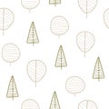 Seamless Pattern With Cartoon Trees. Flat Vector. Hand Drawing. Theme Of Nature, Forest.
