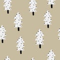 Seamless pattern with cartoon trees on a neutral background. Forest, simple flat vector. hand drawing. design for fabric, print, w