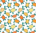 Seamless pattern with cartoon turtles. Vector hand drawn child design. Royalty Free Stock Photo