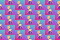 Seamless pattern of cartoon vector chairs in isometry