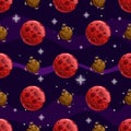 Seamless pattern with cartoon vector planet Mars