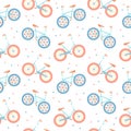 Seamless pattern, cartoon vintage bicycles in pastel colors. Background, children\'s print, textile vector Royalty Free Stock Photo