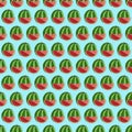 Seamless pattern with cartoon watermelon on blue background