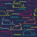 Seamless pattern of cartoon whales. vector
