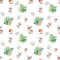 Seamless pattern cartoon cute deer,nature design for print and background