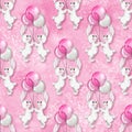 Seamless pattern with cartoon white rabbits 4