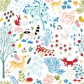 Seamless pattern with cartoon woodland