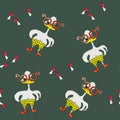 Seamless pattern with a cartoonish white chicken in red glasses, which is smart and angry. Painted in watercolor