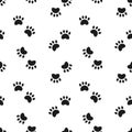 Seamless pattern of cat footprints. Black and white simple design. Print, background, wallpaper