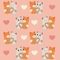 The Seamless pattern of cat and heart. couple love of cat.The seamless pattern cat .Seamless pattern heart. Cat in love. kitten