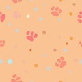 Seamless pattern with cat paws on pastel background. Animal paws. Vector illustration.