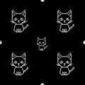 Seamless Pattern Cat Pixel Art On Black Background