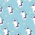 Seamless pattern cat play with fluffy striped cartoon with hand drawn style Royalty Free Stock Photo