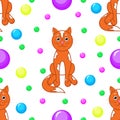 Seamless pattern. Cats and multi-colored balls. Royalty Free Stock Photo