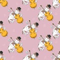 Seamless pattern cats with chello cartoon Royalty Free Stock Photo