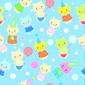 Seamless pattern of cats in different costumes in children`s style