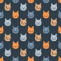 Seamless pattern with cats and dots, vector illustration