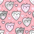 Seamless pattern. Cats hearts on a pink background. Vector