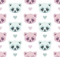 Seamless pattern cats and hearts, pink and mint pastel color. Royalty Free Stock Photo