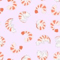 Seamless pattern with cats and shrimps. Vector graphics