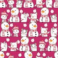 Seamless pattern cats with snow man Royalty Free Stock Photo