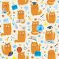 Seamless Pattern - Cats Studing School Subjects