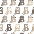 Cute cartoon kittens in grayscale in a flat style. Seamless pattern