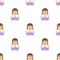 Jewish Girl Avatar Icon Seamless Pattern