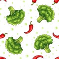 Seamless pattern of cauliflower and red chili peppers Royalty Free Stock Photo