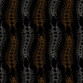 Seamless pattern with Centipede or Millipede on the black background