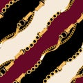 Seamless Pattern of Chains and Belts. Curved Waves, Designed with diagonal form. Royalty Free Stock Photo