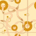 Seamless pattern with chains, ribbons and belts. Vector patch for scarfs, print, fabric Royalty Free Stock Photo