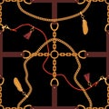 Seamless pattern with chains straps. Pendants and belts background for for fabric design. Vector.