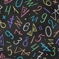 Seamless Pattern of Chalk Drawn Sketches Numbers and Scribbles on Chalkboard Backdrop Royalty Free Stock Photo