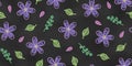 Seamless Pattern of Chalk Drawn Sketches Violet Flowers on Chalkboard Backdrop