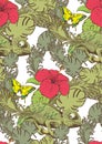 Seamless pattern of chameleon and flowers Royalty Free Stock Photo
