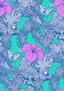 Seamless pattern of chameleon and flowers Royalty Free Stock Photo