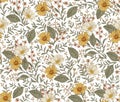 Seamless pattern Chamomile Daisies isolated flowers Vintage background sketch Wallpaper Drawing engraving Illustration retro set