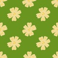 Seamless pattern with chamomile flowers on green background. Daisy pattern in doodle style. Ditsy floral wallpaper Royalty Free Stock Photo