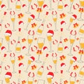 Seamless pattern with Champagne glasses with Christmas accessories. Royalty Free Stock Photo