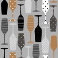 Seamless pattern with champagne glasses. Hand drawn fabric, gift wrap, wall art design.