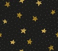 Seamless pattern with chaotic dots and stars. Royalty Free Stock Photo