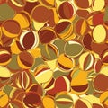 Seamless pattern with chaotic rows of grunge striped and stained ovals