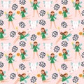 Seamless pattern character tooth fairy with a coin tooth