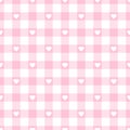 Seamless Pattern Check With Hearts Pink And White