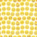 Seamless pattern with cheerful happy smile emojji faces website yellow expression emotion icons background vector