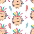 Seamless pattern with a cheerful hedgehog - indian