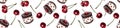 Color seamless pattern of cherries and chocolate cakes on a turquoise background. The curb.