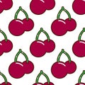 Seamless pattern cherries fruit food on white background vector wallpaper textile Illustration Royalty Free Stock Photo